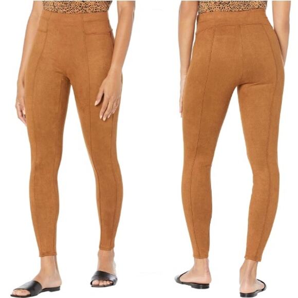 Spanx Leggings Women's Size XL Brown Faux Suede High Waisted Pull On Slip Pocket